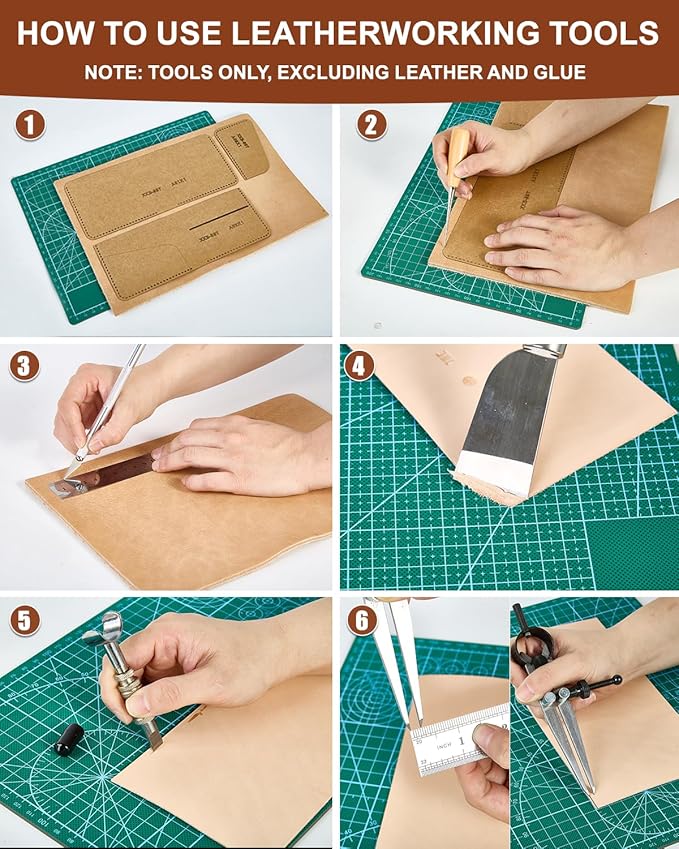 Vorhixa Leather Tooling Kit - Leather Working Tools & Stamps for Crafting, Cutting, Stamping, Sewing, Stitching, Engraving & Sanding - Complete Craft Kit for Adults and Begineers