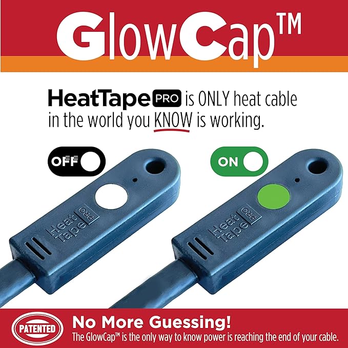 RADIANT SOLUTIONS HeatTapePro - Intelligent Commercial Grade Self-Regulating Heat Cable with GlowCap™ - 10 YR warranty - Ice Dam & Pipe Freeze Protection - 75 ft cable + 10 Ft Cord, 120V, 6 watts/Ft