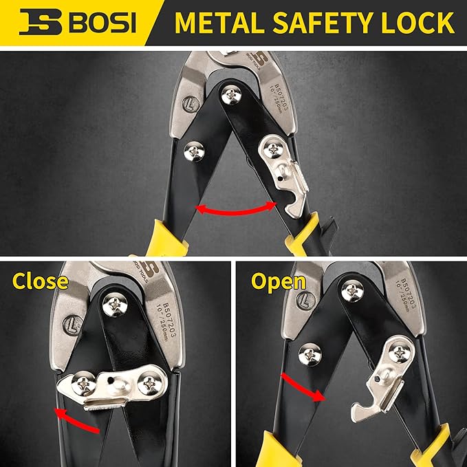 10 Inch Aviation Tin Snips Left Cut, Heavy Duty Sheet Metal Cutter Snips Shears Cutting Metal Sheet Chrome Vanadium Steel Sharp Blades Safety Latch