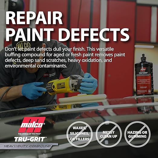 Malco Tru Grit - Heavy Duty Buffing and Polishing Compound for Cars/Automotive Paint Correction and Detailing/Removes 1000-1500 Grit Sand Scratches / 1 Gallon (120001)