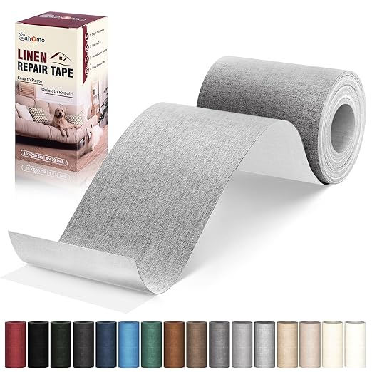 Linen Repair Tape 4x79 inch, Self Adhesive Fabric Patches, Linen Patch Tape Kit, Fabric Repair Tape for Couch Sofas, Headboards, Chairs, Pillows, Curtains, Couches- Light Grey