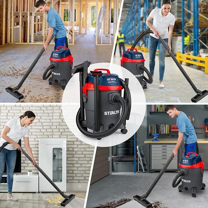 Stealth Wet/Dry Vacuum 5 Gallon, 5.5 Peak HP Shop Vacuum with Blower & Drain Port for Home, Garage, Car, Workshop,ECV05P2