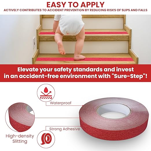 GGR Supplies T.R.U. NST-20C Red Non-Skid Tape 4 in. Wide x 60 ft. Length Safety Way 60 Grit Anti Slip Traction Tape 32 Mil No Slip