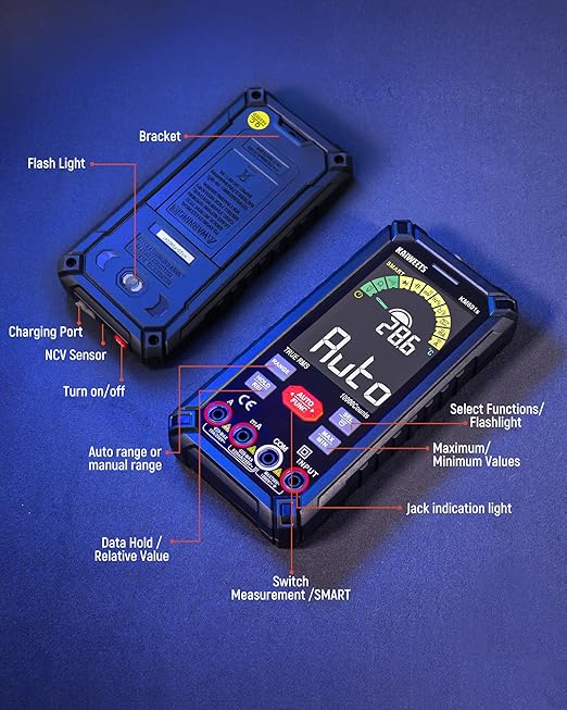 KAIWEETS Digital Multimeter 10000 Counts TRMS Auto Ranging, Rechargeable Smart Multimeter, Color LCD Screen Volt Meter, Measures Voltage, Current, Resistance, Continuity, Capacitance, Frequency