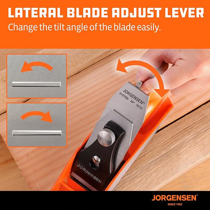 JORGENSEN No.4 10" Wood Planer, Hand Planer for Woodworking, Hand Plane, Wood Plane, Jack Plane for Trimming, Craft - Professional Smoothing Plane with Ductile Iron Body, Adjustable Cutting Depth