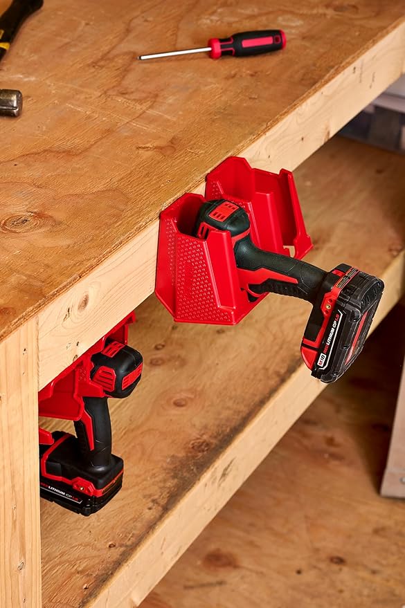 Drill Holder, Power Tool Organizer, Utility Storage Rack | Universal Wall Mount Cordless tools holder fits most drills like Milwaukee Drill (2-PACK) (Red)