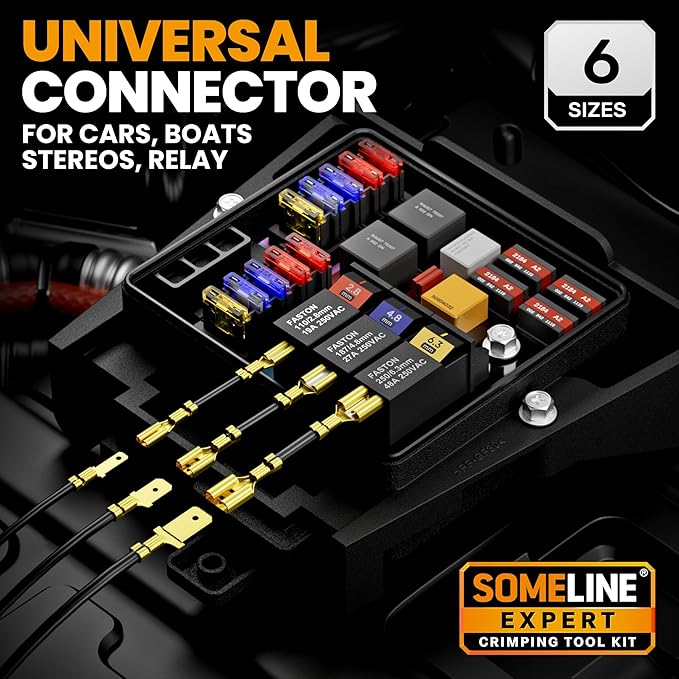 SOMELINE Open Terminal Connector Crimping Tool Kit, 2.8/4.8/6.3mm Male Female Non-Insulated Disconnect Terminals, AWG 24-14 Crimping Pliers for Molex 2.13/2.36mm, AMP - TE CONNECTIVITY Connectors