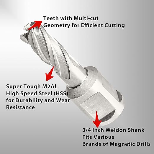 S&F STEAD & FAST - Annular Cutter, 7/16-inch Diameter x 1-inch Depth of Cut for Magnetic Drill Press, Mag Drill Bits with Pilot Pin