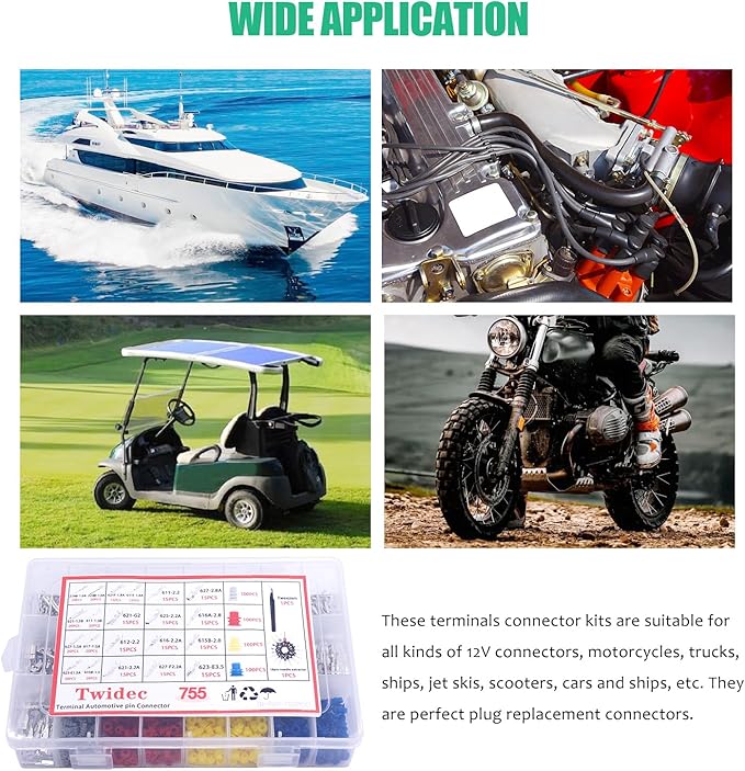 Twidec/755Pcs 21Type Car Electrical Wire Terminal 1/1.5/1.8/2.2/2.8/3.5mm Connector Pins Terminal Auto Electric Connector Non-Insulated Plug Removal Male Female Crimp Pins With Crimping Pliers