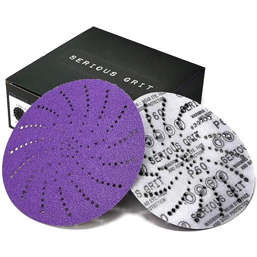 6-Inch 60 Grit Ceramic Multi-Hole Hook & Loop Sanding Discs - Advanced Grain for Fast Cutting & Long Life - Film-Backed Universal Fit Sandpaper for 6-in Sanders - 25 Pack Box