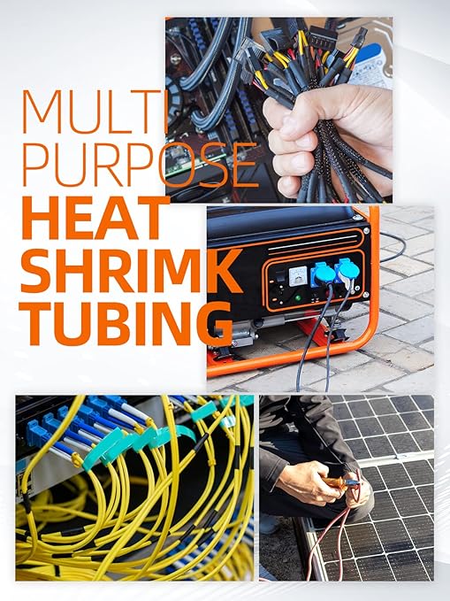 Eventronic 900PCS Wire Heat Shrink Tubing Kit, Industrial Heat-Shrink Tubing for Wires, 2:1 Marine Grade Heat Shrink Wrap, Premium Large Electrical Waterproof Heat Shrink Tape (Black 12 Sizes)