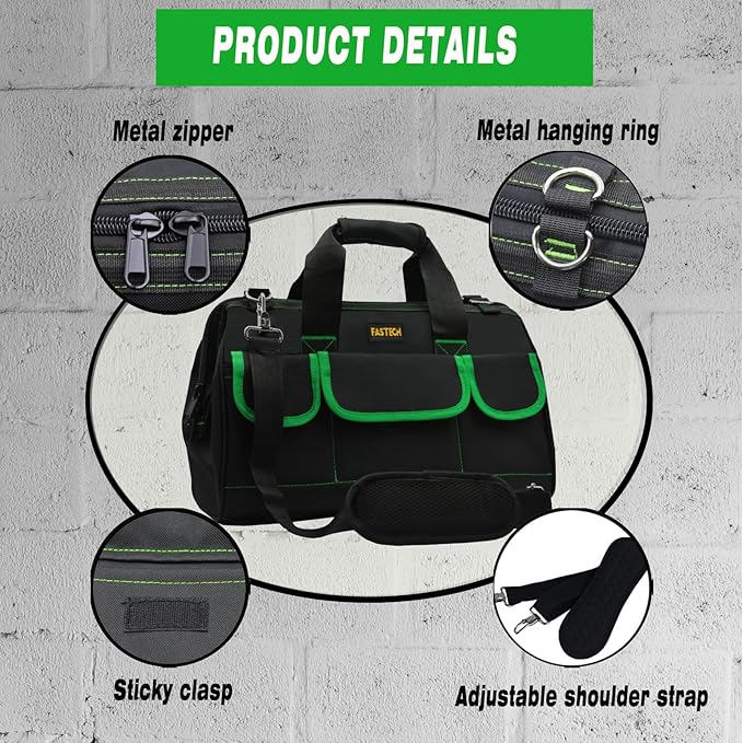 20 Inch Tool Bag With Comfortable Shoulder Straps, Waterproof Wide Mouth Tool Kit, Large Tool Bag Tool Storage Package For Men/Women (20IN Green)