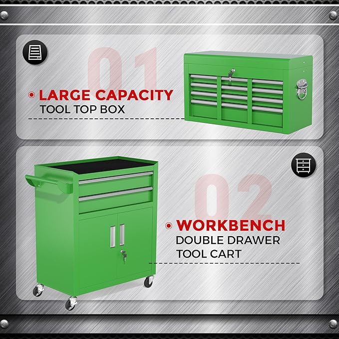 INTERGREAT Tool Chest, Assembled Tool Cabinet with 8 Drawers, Detachable Organized Tool Chests, Lockable Tool Cabinet for Workshop, Warehouse, Mechanics Garage (Green)
