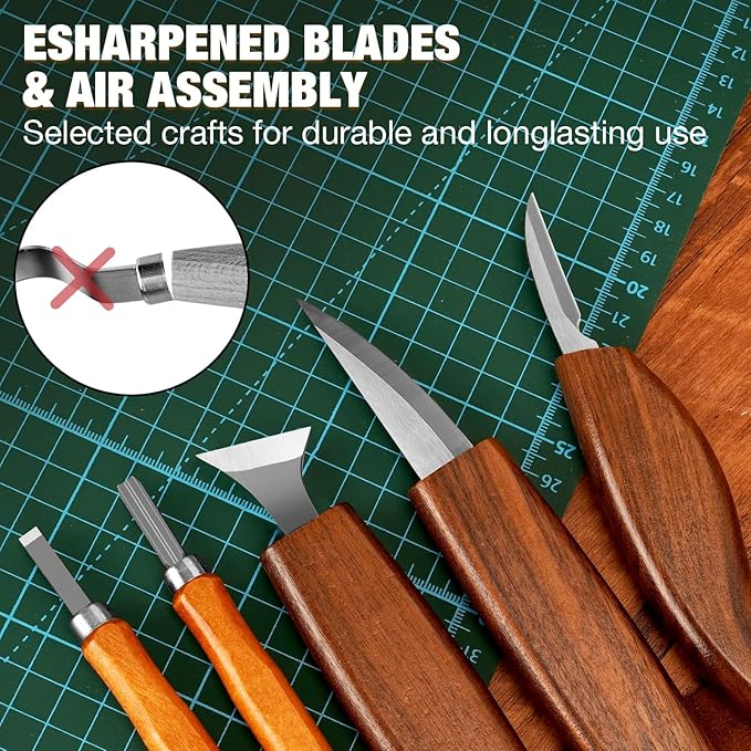Wood Carving Kit, 24Pcs Wood Carving Tools with PU Storage Bag, Wood Whittling Knife Kit with 4pcs Templates & 6pcs Basswood Blocks for DIY Beginners