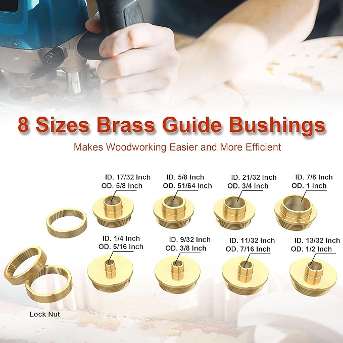 13 Pcs Brass Router Template Bushing Guide Set with Centering Cone, Fit Any Routers Sub-Base of The Porter Cable Style Router Bushing Guide Set with Carrying Case