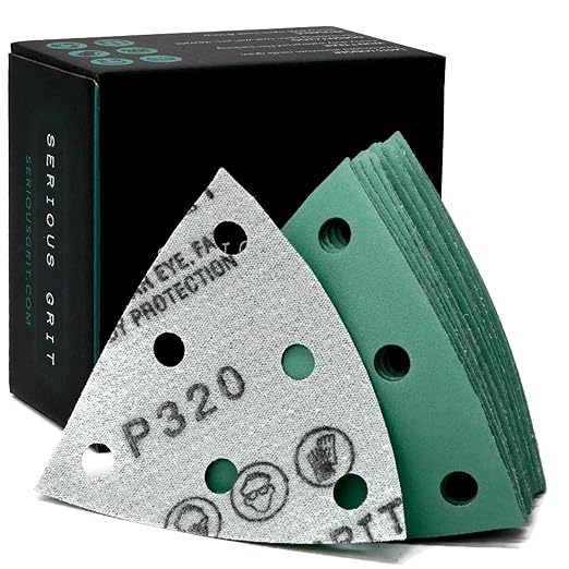 3.5" (93mm) 6-Hole 320 Grit Triangle Sanding Sheets - Fits Festool Rotex RO 90 Delta - Heavy-Duty Hook & Loop Film Disc Abrasives - Sandpaper for Detail Sanders - 50 Pack Box