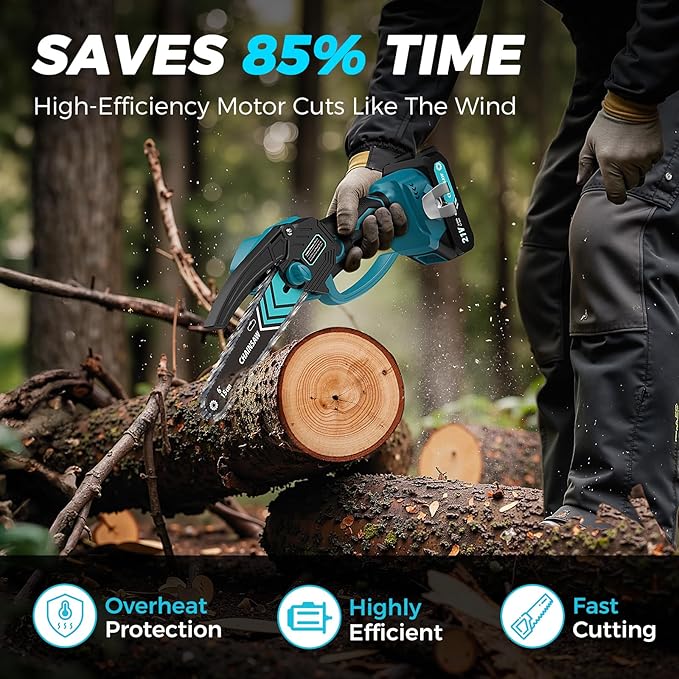 6 Inch Mini Chainsaw Cordless, Portable Electric Chain Saw, for Wood Cutting, Tree Trimming, Courtyard, Household, and Garden, Father's Day Gift for Men Dad Husband