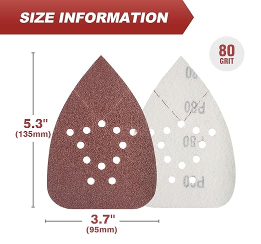 S SATC Mouse Sander Sandpaper 50PCS Mouse Sanding Pads 12 Holes Hook and Loop Sandpaper 80 Grit Detail Palm Sand Paper