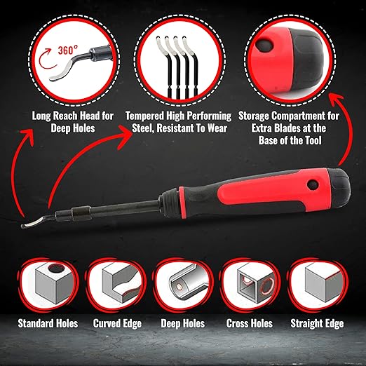 AFA Tooling - Extendable Neck Deburring Tool & Countersink Hand Reamer with 15 Extra Blades - Works on Resin, PVC Pipes, Copper, Plastic - Plumbing & 3D Printing Burr Removal Reamer Tool
