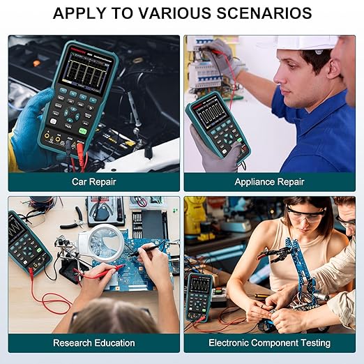 HANMATEK 3 in 1 Handheld Oscilloscope Multimeter,Waveform Generator HO51 with 3.5" TFT Oscilloscop, Auto-Calibration Function, Memory Function, Multi Tester
