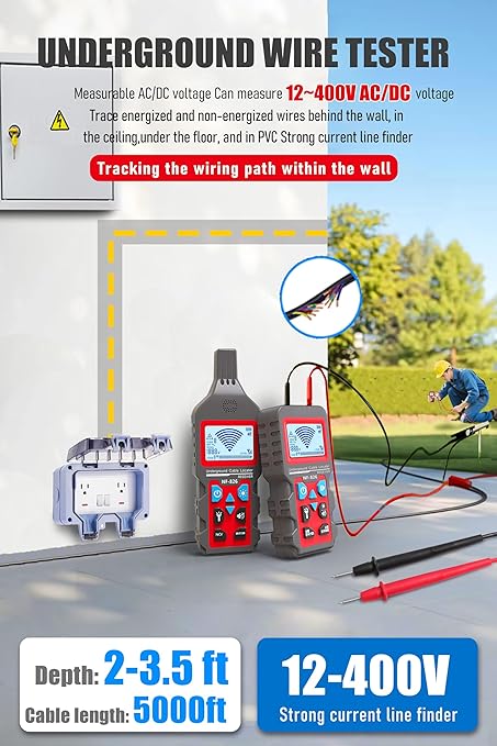 NF-826 Underground Wire Locator Circuit Tracker 12-400V AC/DC, locates Circuit Breakers, fuses, Wires, Short Circuits, Open Circuits, Ceiling/Wall/Dog Fence Cables, Irrigation Control Lines