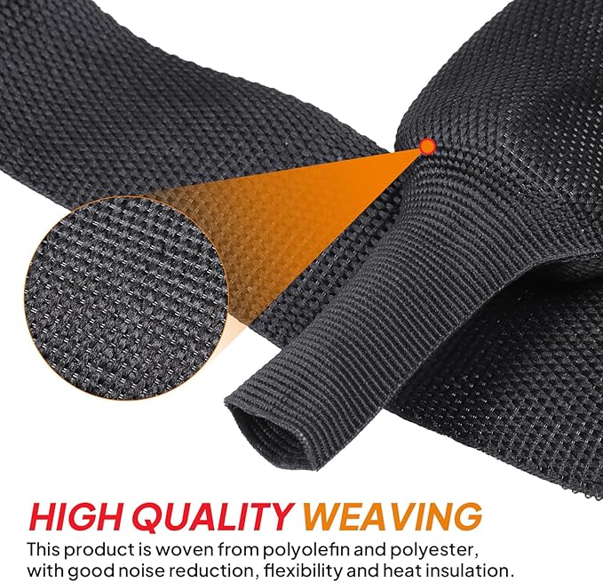 Braided Heat Shrink Tubing Black 2 in 1 Automotive Shrinkable Cloth Wire Loom Hose Cover Management Protector (1/2"-15ft)