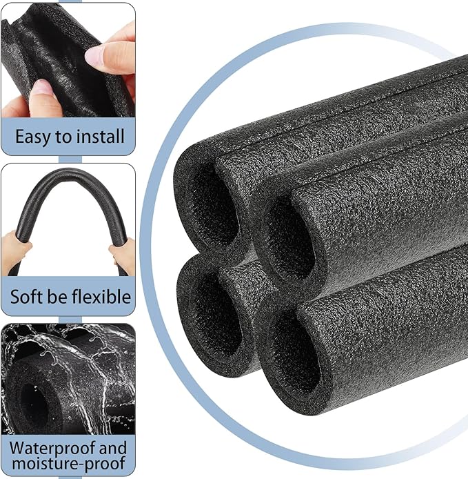 Amylove 24 Pcs 3.3 Feet Foam Pipe Insulation Foam Tube Insulating Water Pipe Pool Swim Noodles Heat Preservation Pipe Covers for Tubing Outdoor Freeze Protection (Black,1 Inch)