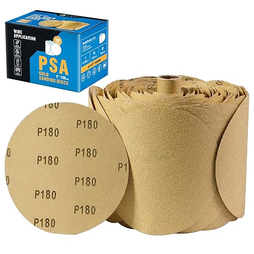 S SATC 100 PCS PSA Sanding Discs 6 Inch Adhesive Backed Sandpaper 180 Grit Sander Attachment for Drill Self Stick Aluminum Oxide Round Automotive Sandpaper with Sticky Back