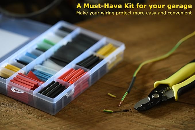Ginsco 670 pcs 2:1 Heat Shrink Tubing Kit with Wire Stripper Cutter, 6 Colors 13 Sizes 20 Types Assorted Sleeving Tube Wrap Cable Kit, Electrical Heat Shrink Tubes for DIY Home Automotive Industrial