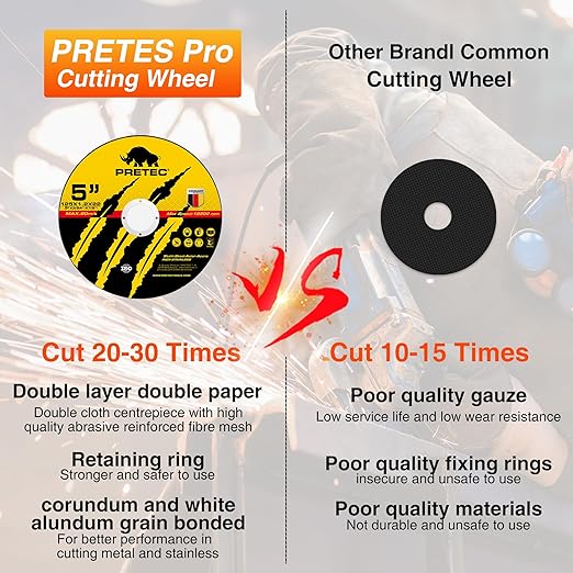 Cut Off Wheels 5", PRETEC 50+5 Pack Metal Cutting Wheel,Thin 125mm Metal & Stainless Steel Fast Cutting Discs for Angle Grinder - 7/8" Arbor Hole, 5" x 1/24" x 7/8" 55 PCS