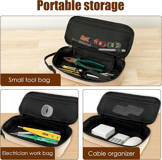 2 Pack Small Tool Bags, Portable Tool Box Organizer, Heavy Duty Tool Storage Bag with Zipper Work Tote for Repairman, Electrician, Carpenters