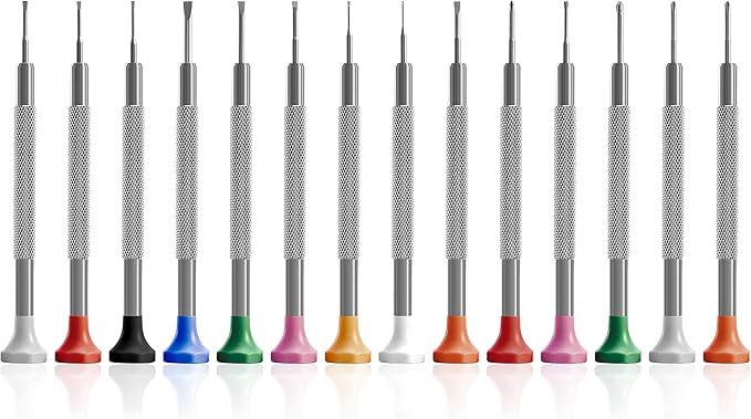 Watch Screwdriver Set, 14 Pcs Multi-Size Premium Stainless-Steel Jewelers Screwdriver Set with Ergonomic Handle, 360-Degree Rotation, Stable Tip for Watches, Jewelry, Electronics