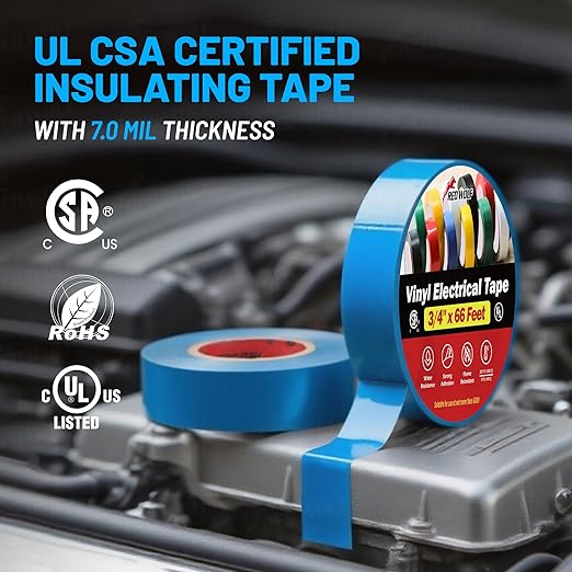 RED WOLF 10 Pack Blue Electrical Tape 3/4 Inch x 66 Ft Industrial Grade UL/CSA Listed 7 Mil Thick Flame Retardant High Temp Waterproof Electrical PVC Tape Electric Super Vinyl Rated 600V