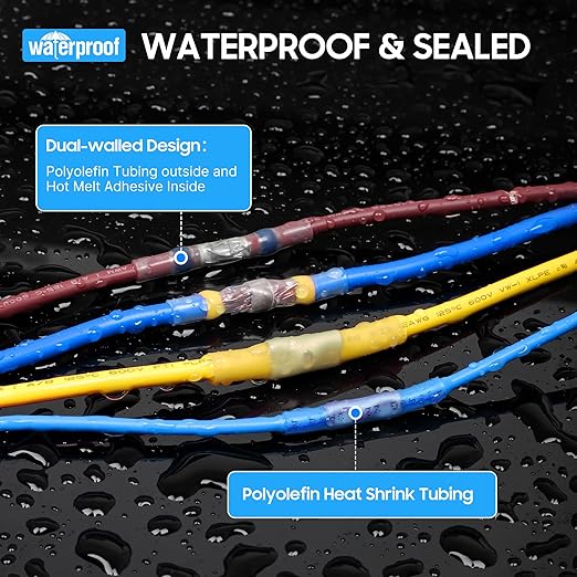 Kuject 260PCS Heat Shrink Wire Connectors, Multipurpose Electrical Wire Connectors Kit, Waterproof Solder Seal Terminal Connectors, Insulated Spade Crimp Ring Butt Splice Connectors for Marine Truck