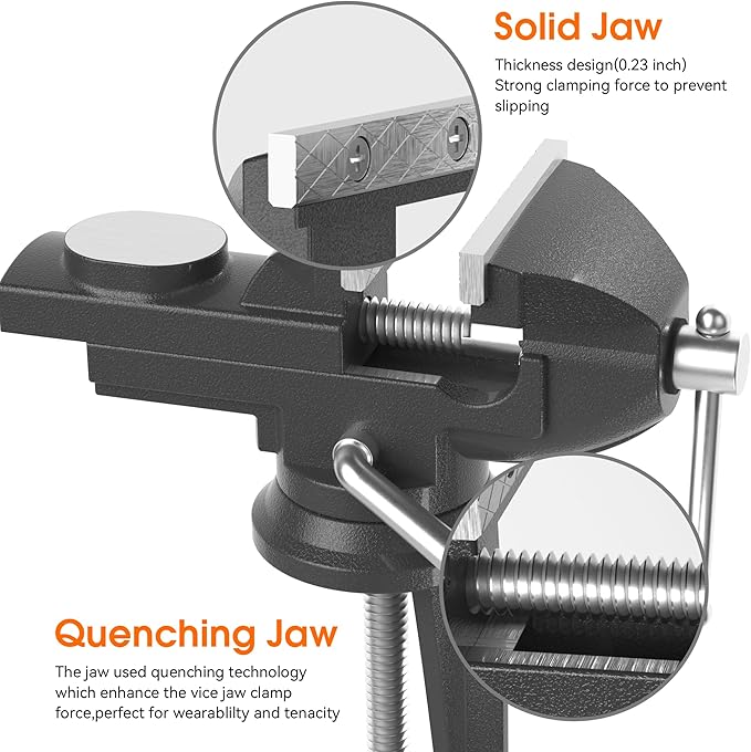 Portable Vise Clamp On Vice for Workbench- 3 Inch Rotate 360°Bench Clamp Swivel Base for Drilling Metalworking Woodworking, Cutting Conduit, Black