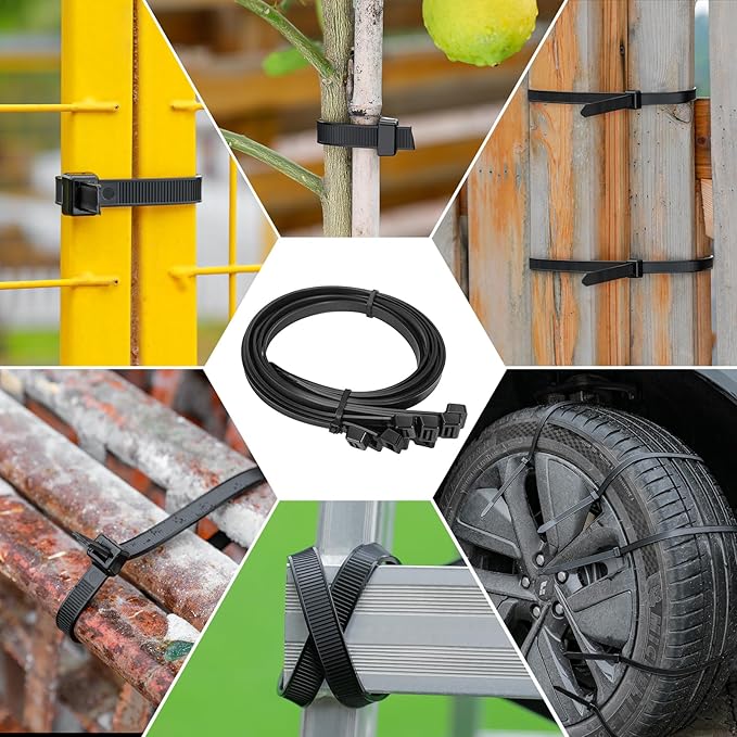 Long Zip Ties Heavy Duty 24 inch，500 LBS Tensile Strength With Double Sided Toothed Super Durable Cable Ties ，Extra Large Wire Ties Adjustable Nylon Tie Wraps for Indoor Outdoor （10 Pack Black）