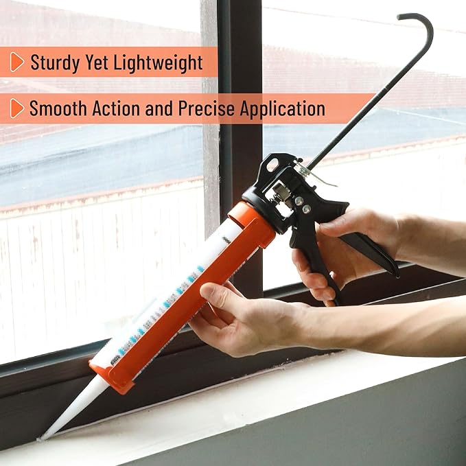 Bates- Caulking Gun, 24:1 High Thrust Ratio, Orange, Caulking Tool Gun, Heavy Duty Caulk Gun No Drip Caulk Gun, Hand Caulking Guns, Silicone Gun, Caulking Gun Tool, Caulk Guns, Caulking Gun Dripless
