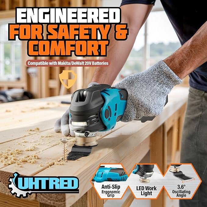 Updated Cordless Oscillating Multi-Tool, Brushless Oscillating Tool Kit, Max 22000 OPM 5 Variable Speed, 3.6° Oscillation Angle, Oscillating Saw for Cutting, Nailing, Scraping, Sanding (Tool Only)