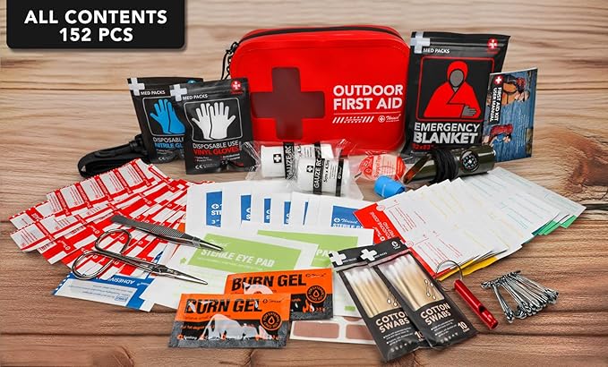 152 PCS Waterproof First Aid Kit, Portable Small Boat Dry Bag Bug Out Bag, Emergency Medical Kit Ideal for Boating, Camping, Fishing, Kayaking, Floating, Red
