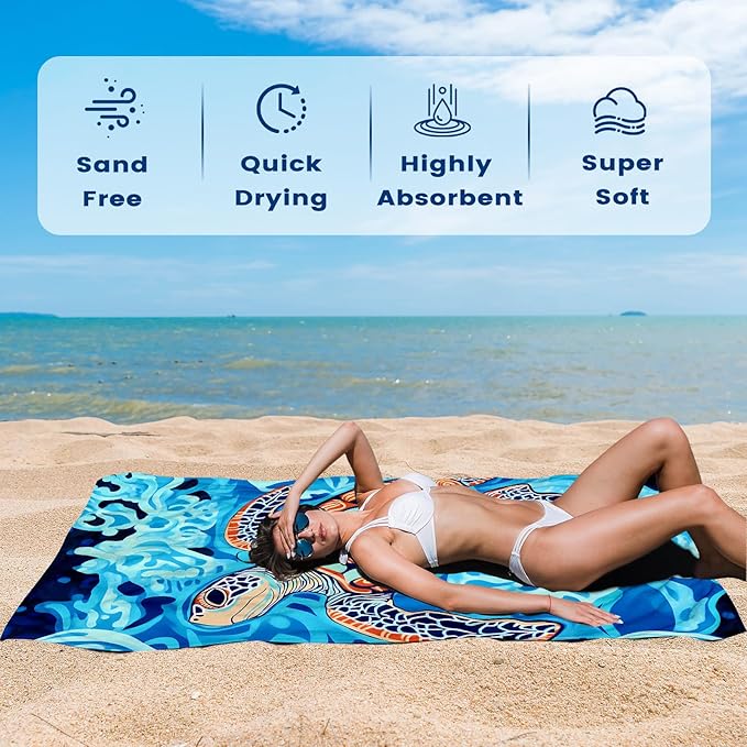 2 Pack Microfiber Beach Towel Oversized 71"x32" Sand Free Quick Dry Absorbent Lightweight Thin , Compact Towels for Travel Swimming Pool Yoga Gym Camping Beach Accessories Vacation Essentials Gift