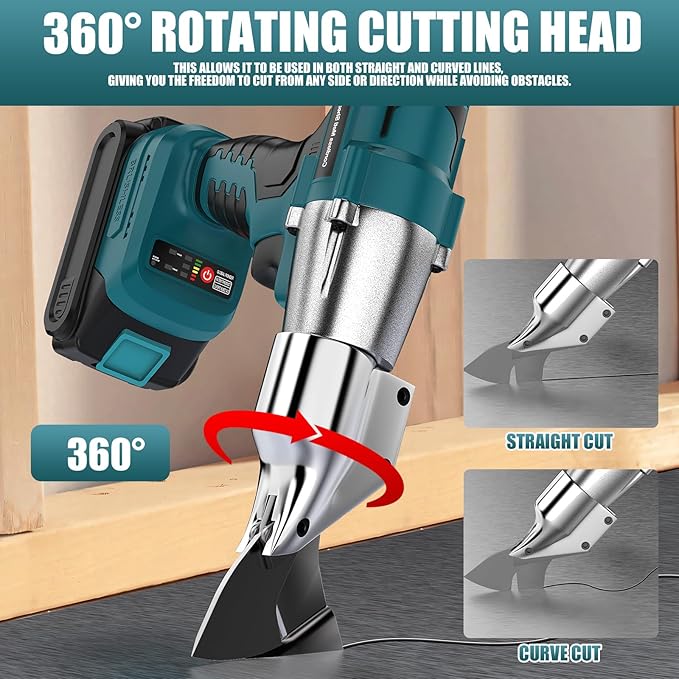 Cordless Sheet Metal Shear Compatible With Ma-kita18V Battery, Brushless Electric Metal Scissors Cutting Thickness 18GA Metal, Iron 360 Degree Pivoting Head, Only Tool (Blue for Makita)