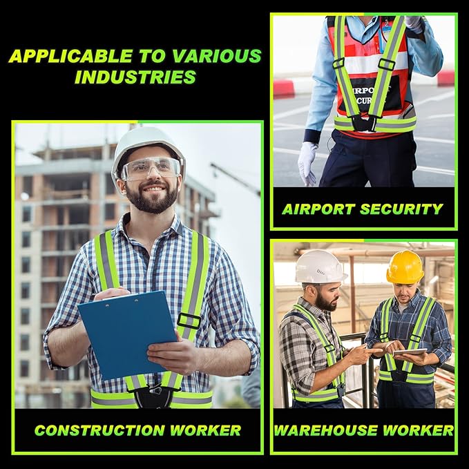Hercicy 12 Pcs Reflective Vest High Visibility Safety Vests, Adjustable Bright Neon Lightweight Strap Gear (Yellow)