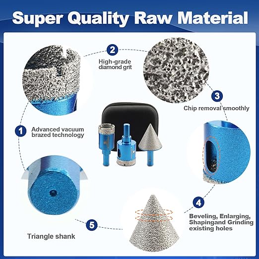 Tile Hole Saw Kit - BRSCHNITT Diamond Core Drill Bit Set 25/32mm Drill Bit &1 3/8" Diamond Chamfer Bit for Porcelain Tile Ceramic Marble Granite