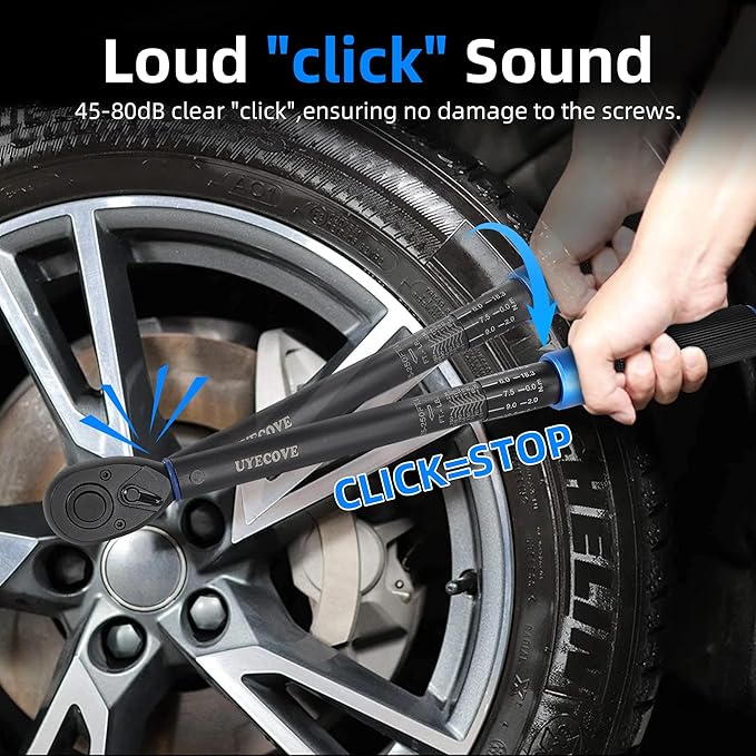 1/2-Inch Drive Click Torque Wrench, Dual-Direction Click Professional Torque Wrench 25-250FT.LB/33.9-339N.M, Dual Range Scales Graduated in FT.LB and N.M, Blue