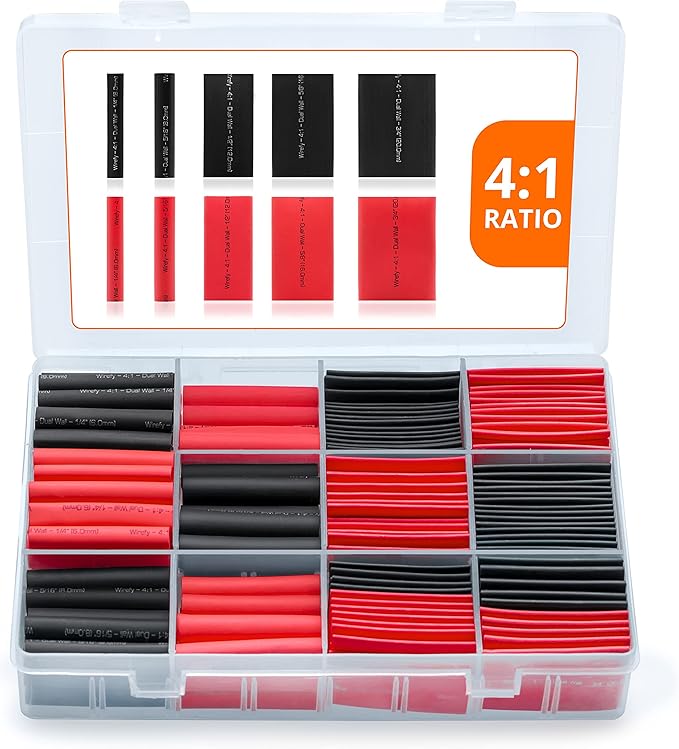 Wirefy Heat Shrink Tubing Kit 190 PCS - 4:1 Ratio Adhesive Lined - Adhesive Heat Shrink with Glue - Black & Red - Heat Shrink Tube Kit, Heat Shrink Assortment, Waterproof Heat-Shrink Tubing