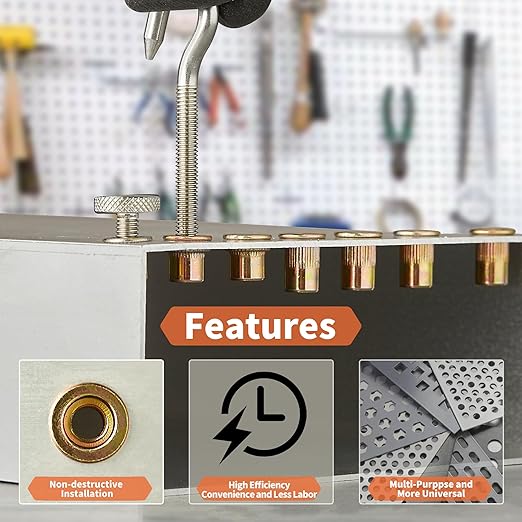 Rivet Nut Installation Tool Set Flat Head Rivnut Threaded Insert Nut Kit SAE & Metric for Metal Heavy Duty Zinc Plated Nutsert (5/16-18(Rivet Nut Tool-25pcs))