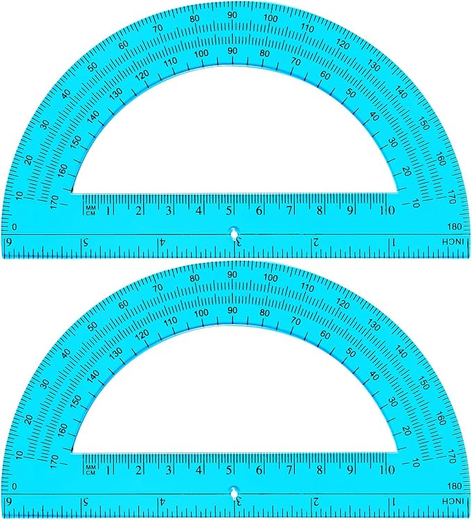 EBOOT Plastic Protractor Math Protractors 180 Degrees, 6 Inch, Pack of 2 (Blue)