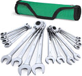 SK Reversible Ratcheting Wrench Set, Combination Wrench Set, 16-Piece, Metric, 72-Tooth, Premium CR-V Construction, with Rolling Pouch