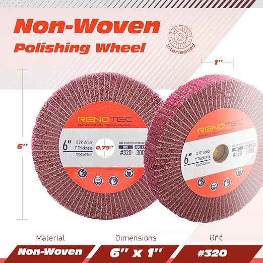 6 Inch Flap Wheel, Non-Woven Abrasive Polishing Wheel, 1 Inch Thickness, 3/4 Inch Arbor, for Bench Grinder (4 Pcs Grit320 SP)