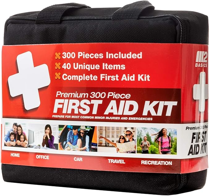 M2 BASICS Professional 300 Piece (40 Unique Items) First Aid Kit | Home, Car, Business, Travel | Medical Kit, Emergency Kit